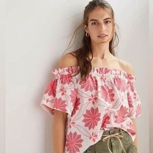 Anthropologie Maeve Shirt Womens Embroidered Off-The-Shoulder Blouse $148 Pink